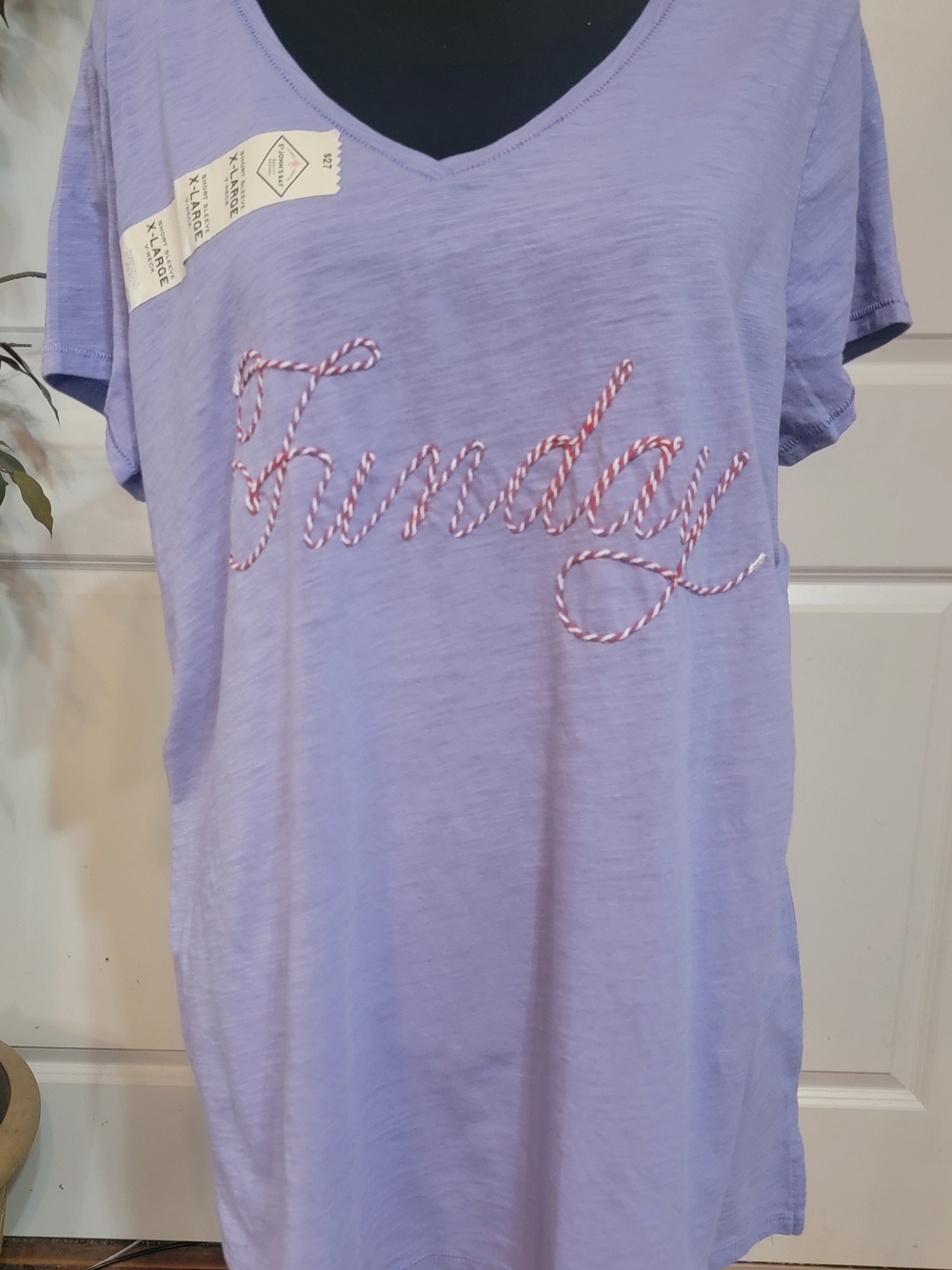 St. John's Bay Lavender Short Sleeve V-Neck Tee with Rope Script